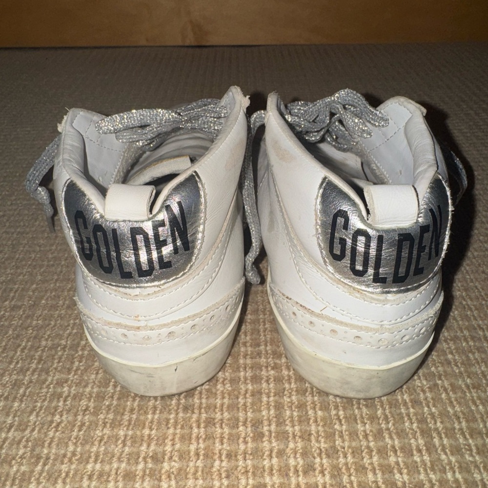 Golden Goose White and Silver Sneakers